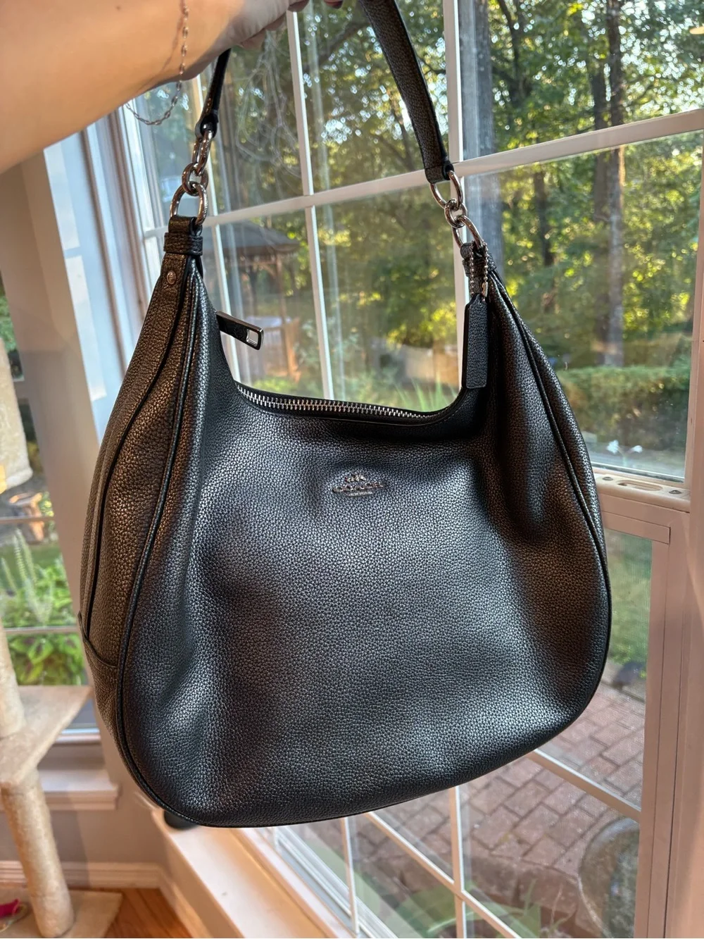 Coach Silver gray Pebbled Leather Hobo Shoulder Bag